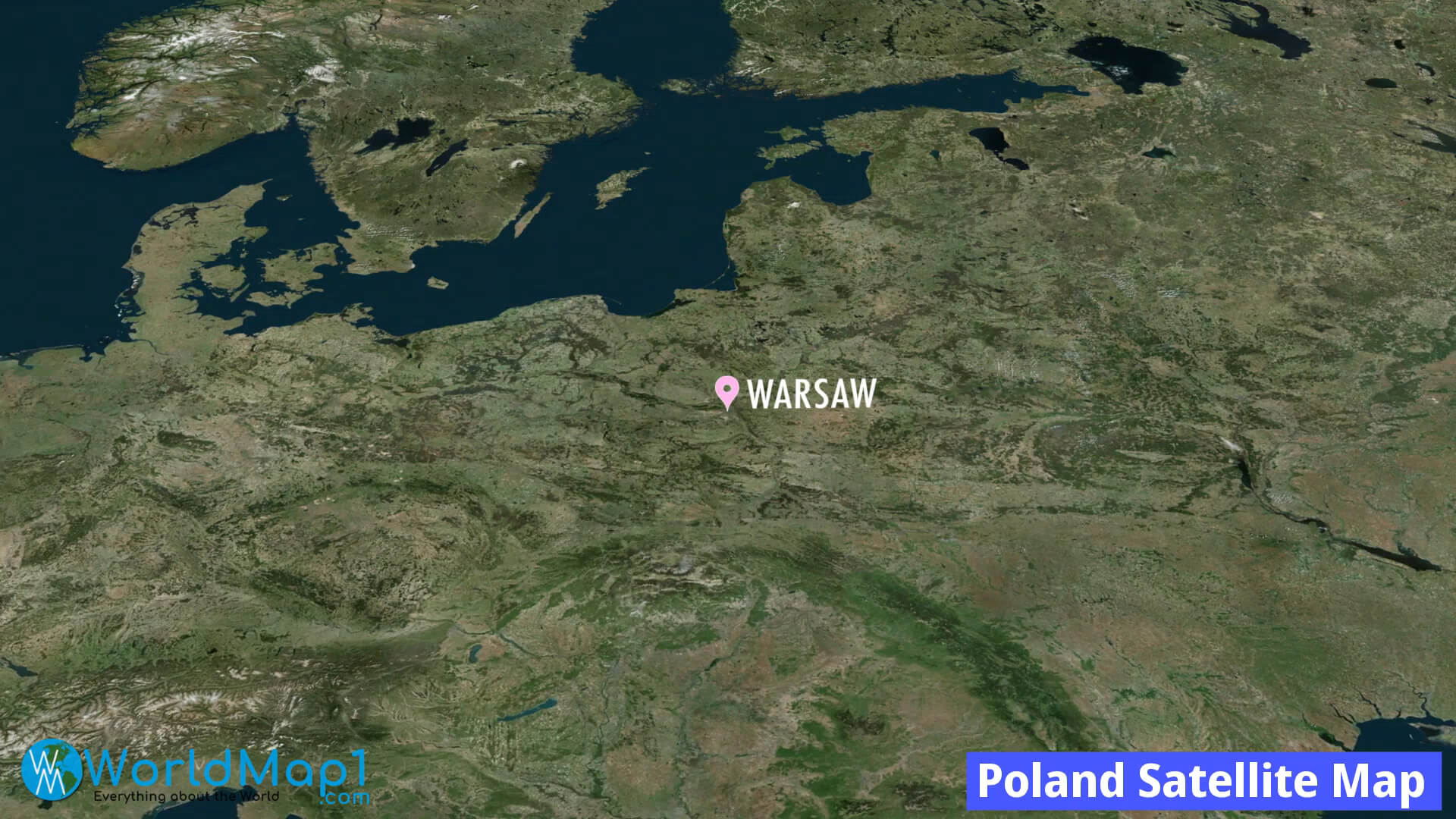 Poland Satellite Map and Warsaw